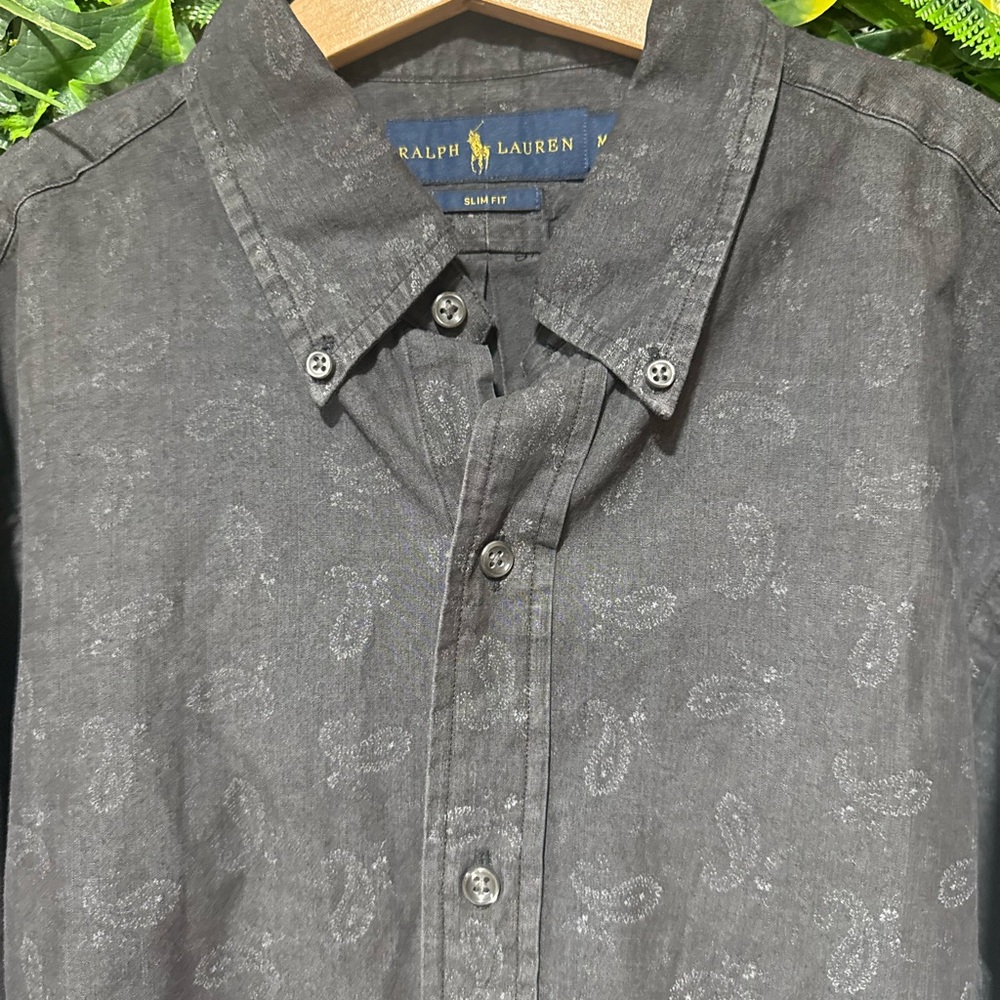 Polo Ralph Lauren Slim Fit Floral Paisley Dark Gray L/S Button Down Shirt Sz M